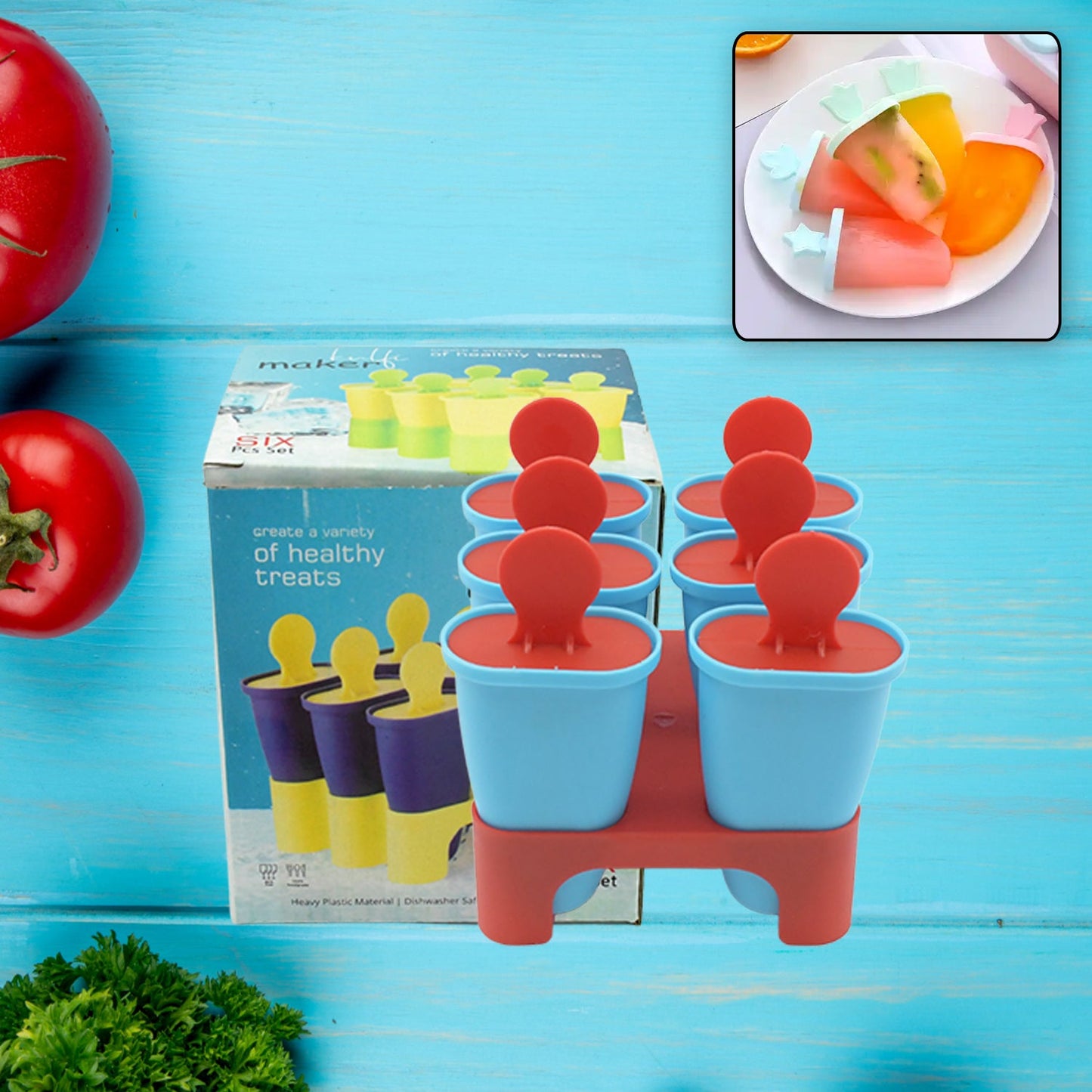 Ice Candy Maker 6 pcs Set Kulfi Maker Ice Candy Mould Clear sicle Mold Homemade Ice Maker Reusable Easy Candy Chocobar Kulfi Mould Tray with Sticks