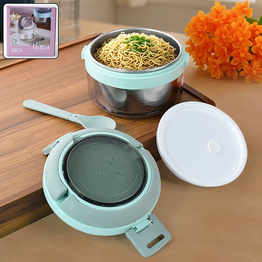 Ganesh Tiara 400ml Stainless Steel Insulated Lunch Box with Leakproof Lid & Folding Spoon