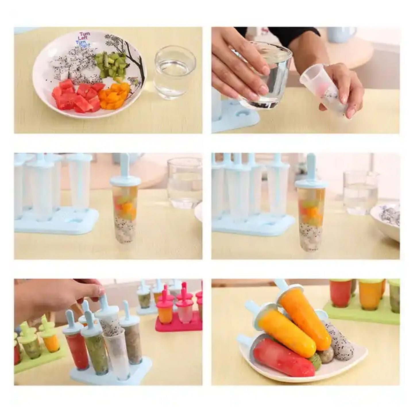 Ice Candy Maker 6 pcs Set Kulfi Maker Ice Candy Mould Clear sicle Mold Homemade Ice Maker Reusable Easy Candy Chocobar Kulfi Mould Tray with Sticks