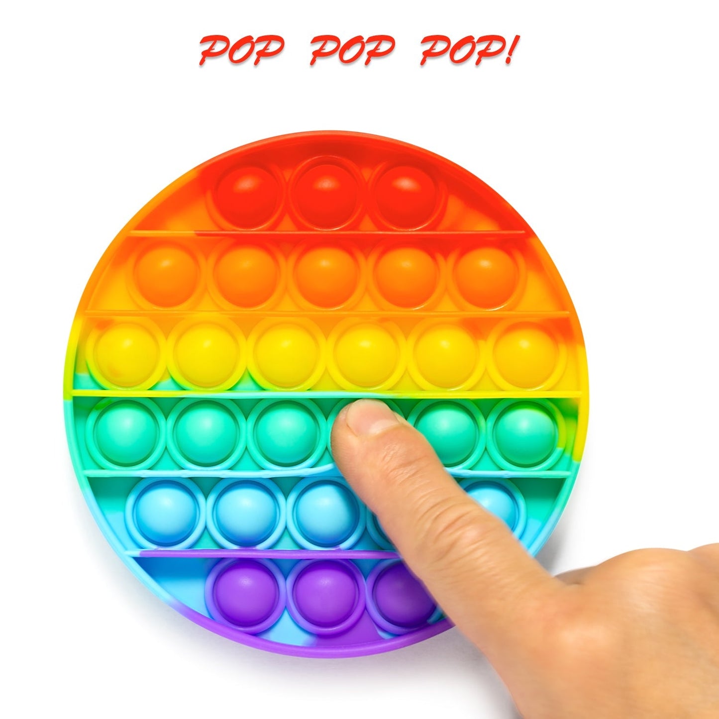 Round it toy with red and blue colors.