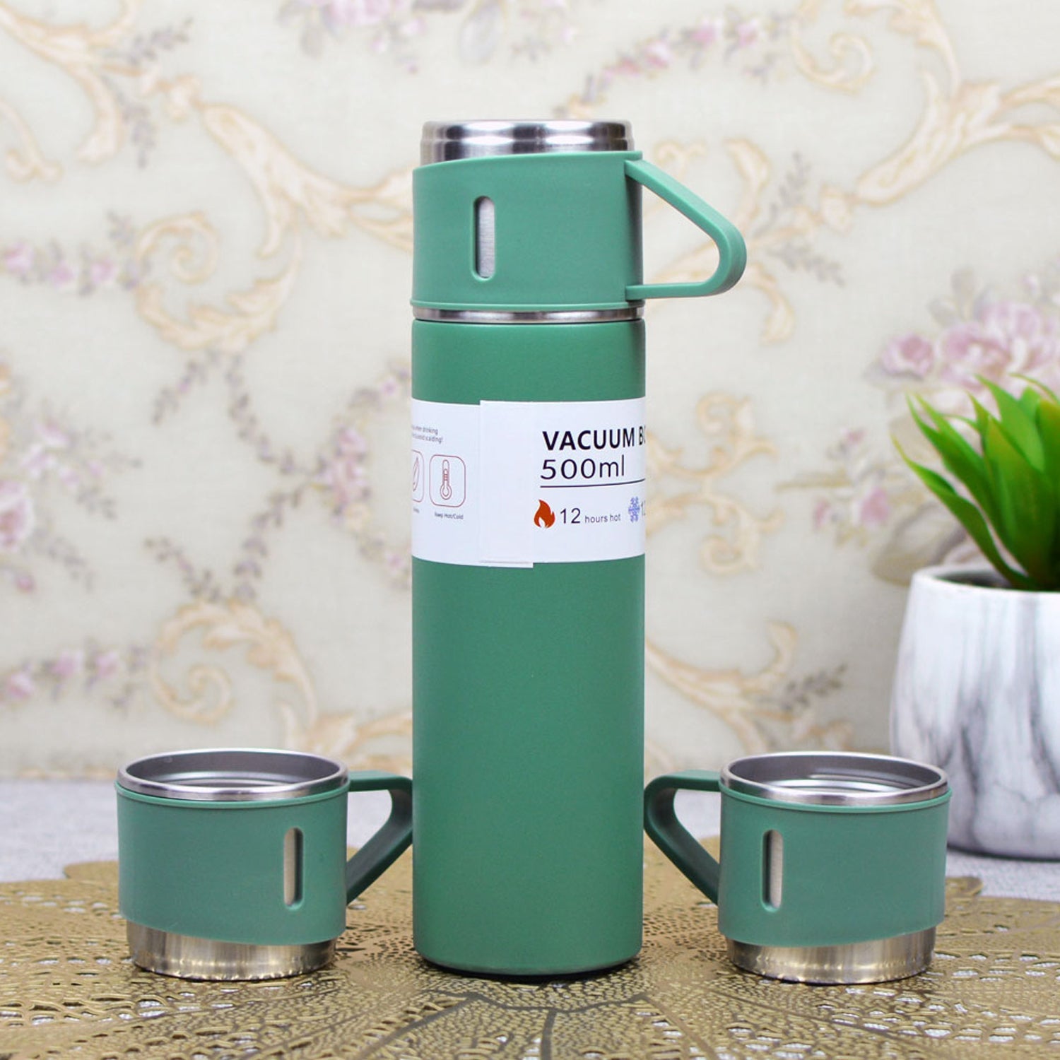 Vacuum Insulated Flask Set with 3 Cups