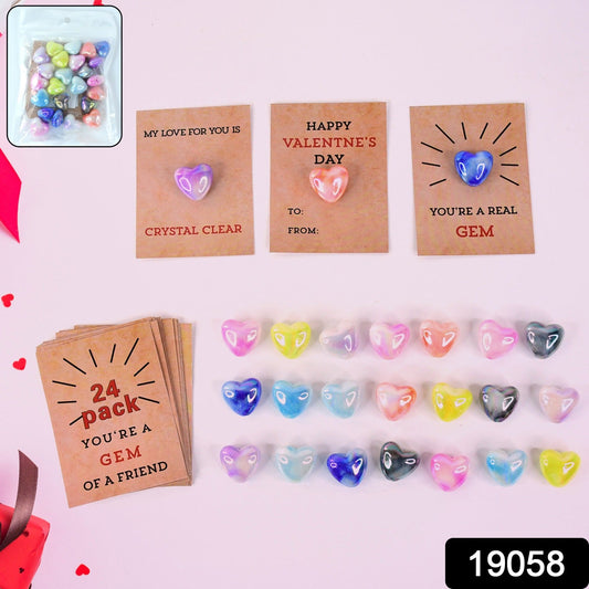 Heart-Shaped Crystal Gem Valentines with Gift Cards (24 Pc)