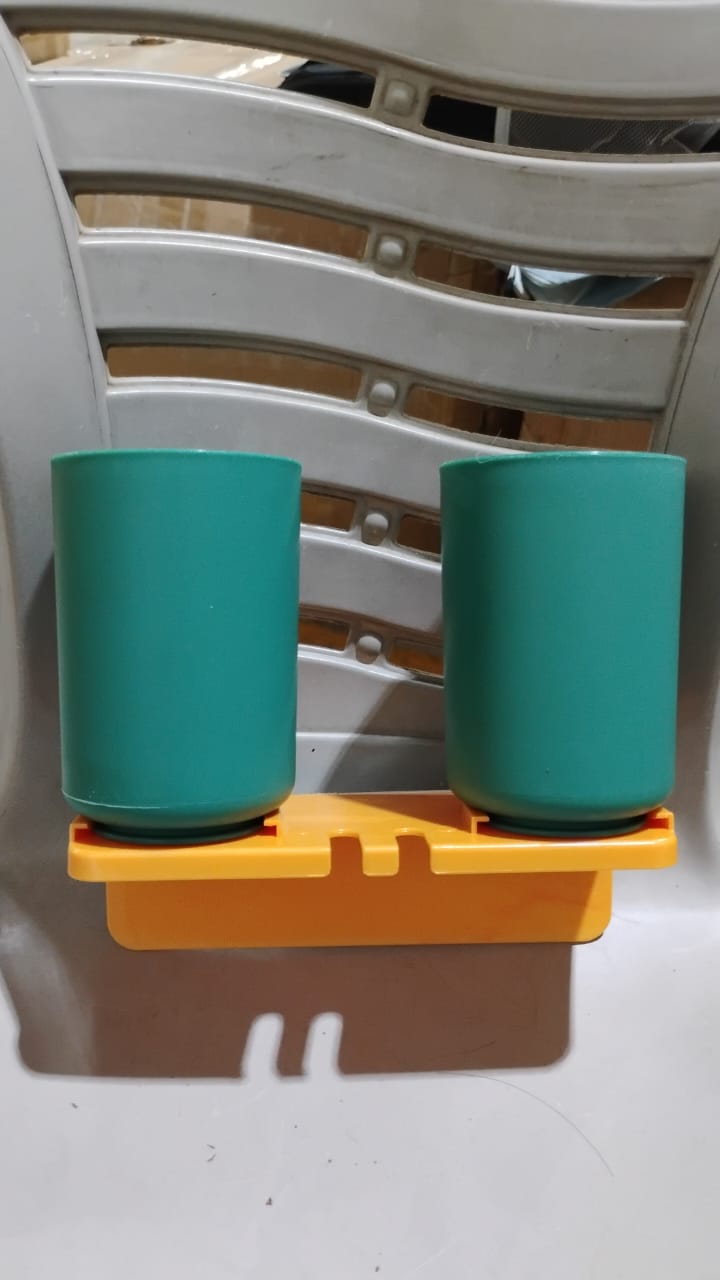 Multipurpose Wall Mount Toothbrush Holder Plastic Stand With 2 Cup (1 Set)