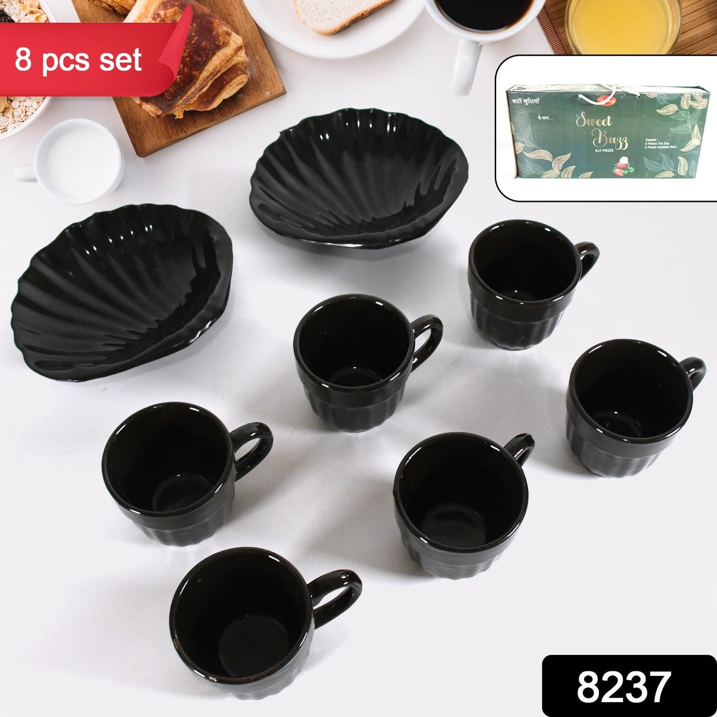 Sweet Buzz 8-Piece Seashell Ceramic Cup Set – Ideal for Home & Gifts