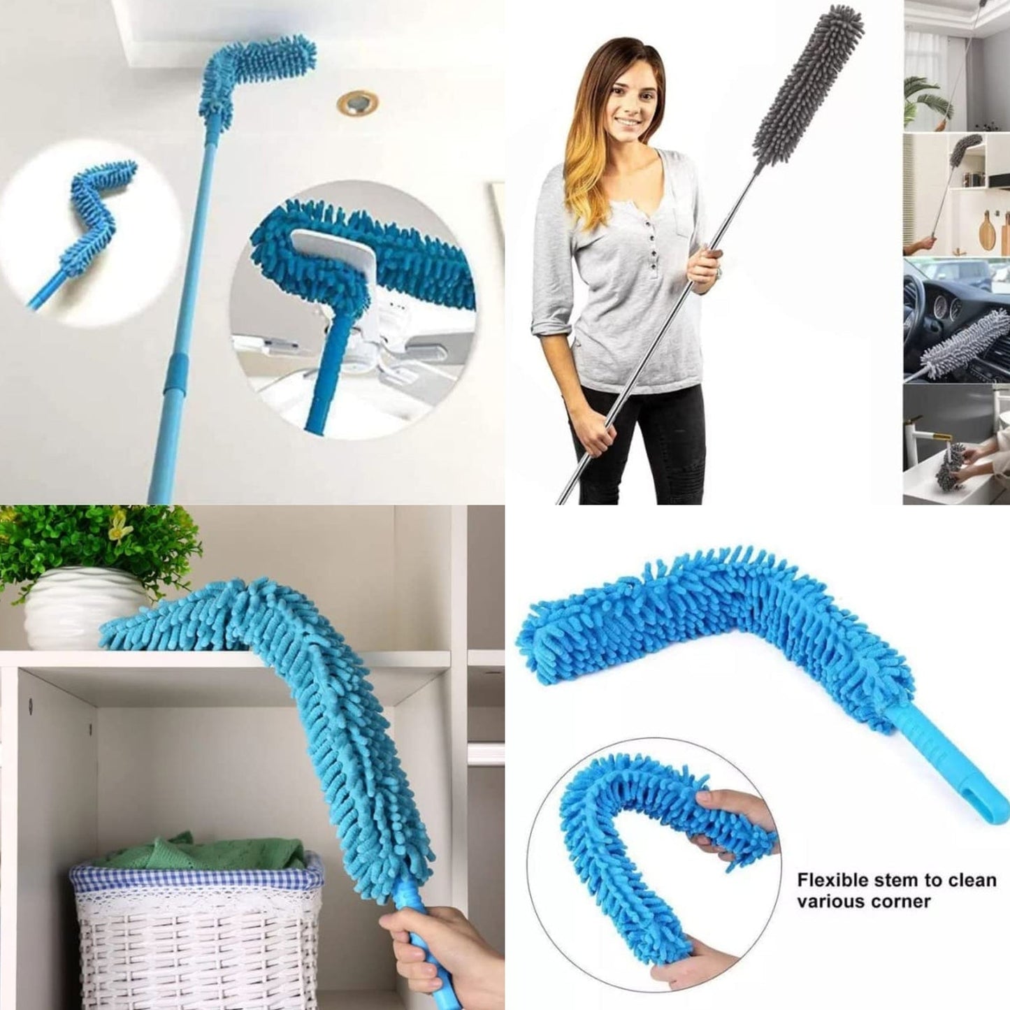 Adjustable Long Handle Microfiber Dust Brush – Foldable Ceiling & Appliance Cleaner