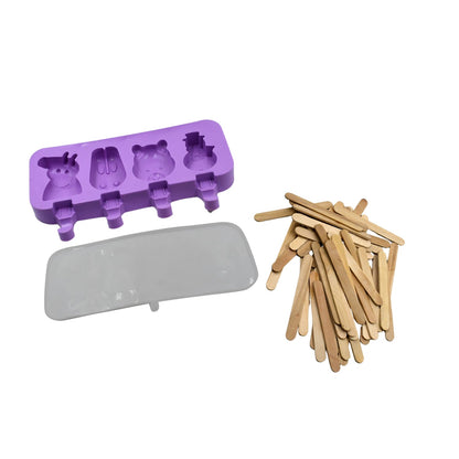 Silicone sicle Molds Ice Cream  Molds 4 Cavities with Lids 50 Pack Sticks for Kids Ice cube Maker Easy Release