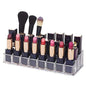 Acrylic lipstick and cosmetics stand with 24 sections, showcasing its clear and organized design